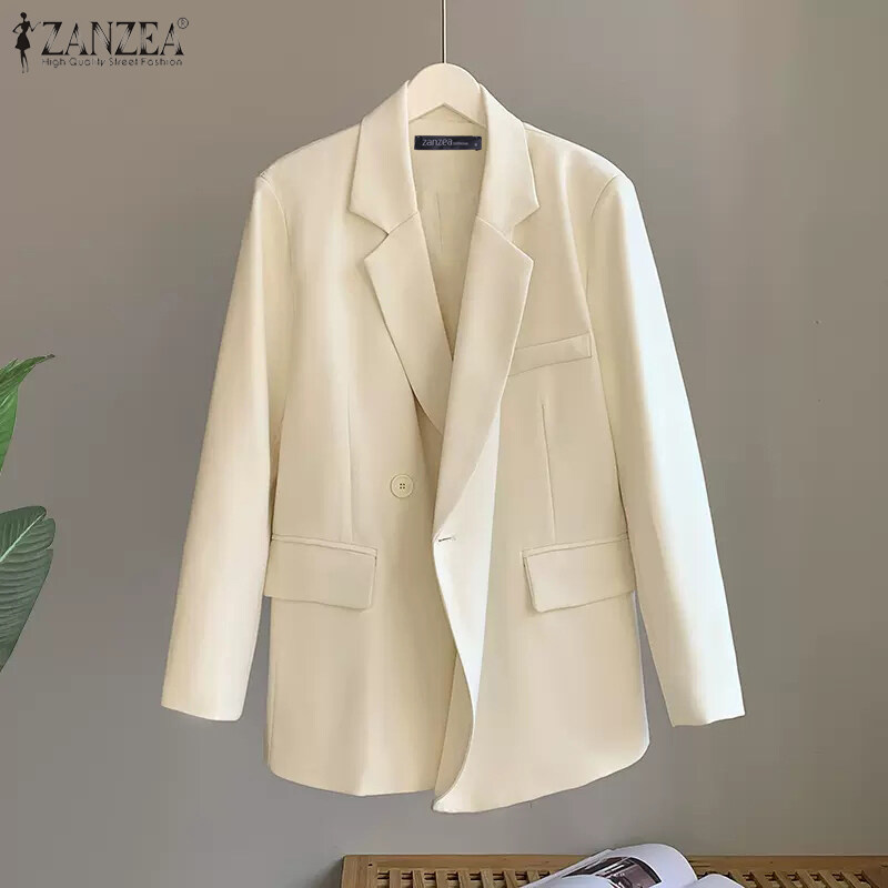 ZANZEA Women Business Leisure Button Up Long Sleeve Suits Formal Office OL Turn-Down-Collar Solid Blazer #3