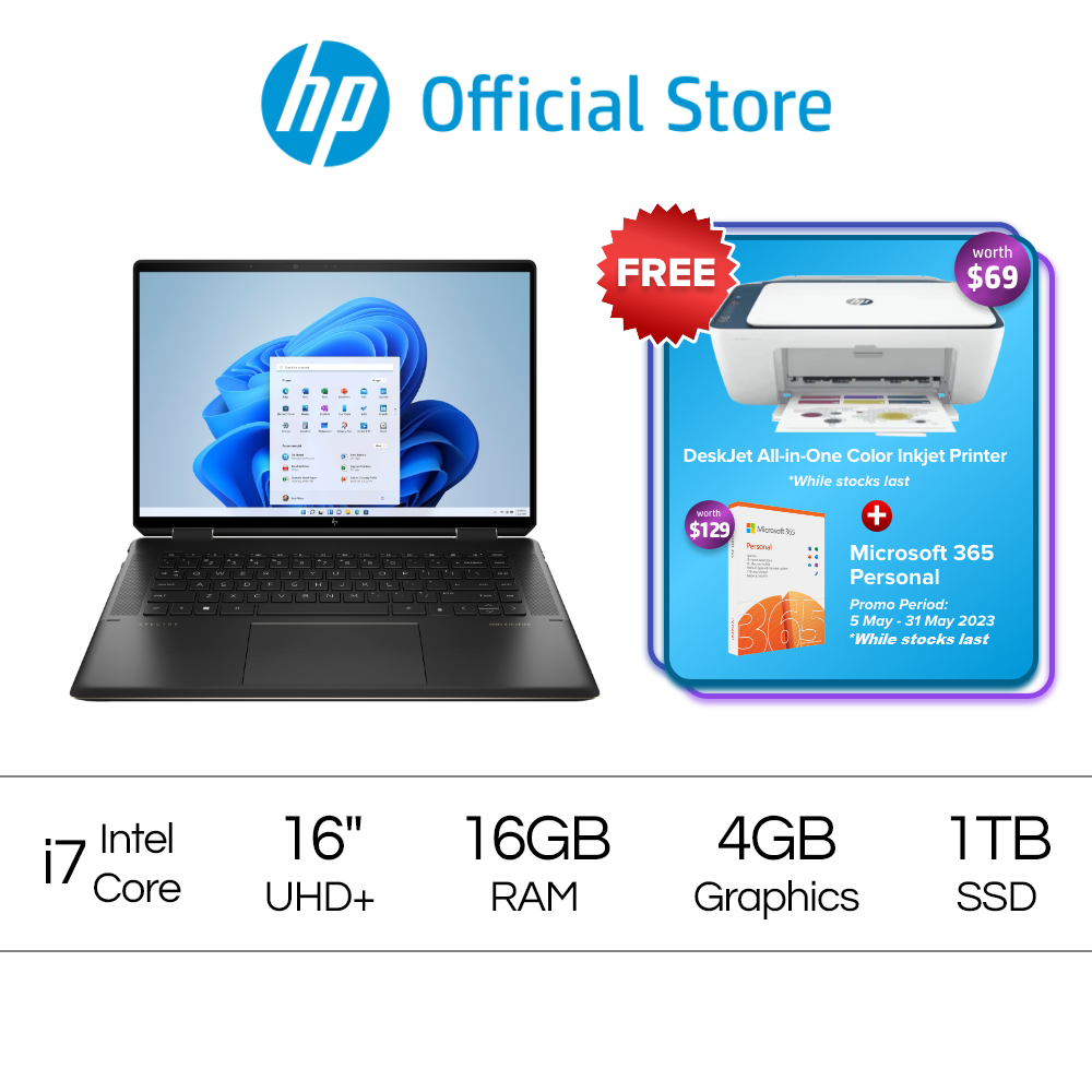 Spectre x360 2-in-1 Laptop 16-f1008TX - Intel Core i7-1260P - Intel Iris X Graphics - 16GB RAM - 1TB SSD - Windows 11 - McAfee LiveSafe™