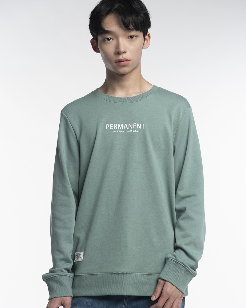 Yishion Men Solid Coloured Long Sleeve Sweatshirt with Permanent Slogan (Green)
