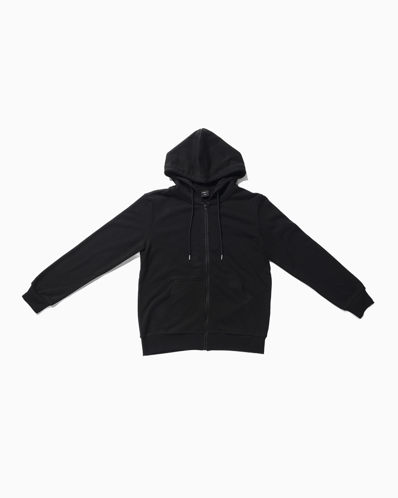 Yishion Men Solid Colour Zip-Up Jacket with Kangaroo Pockets (Black)